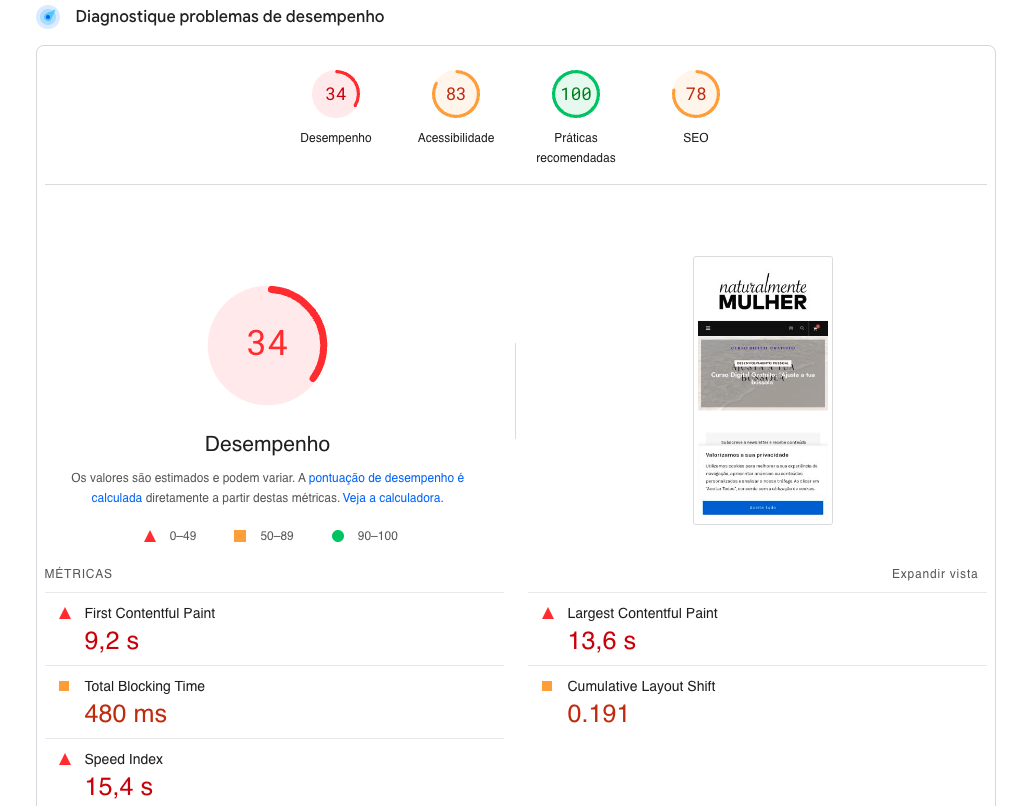 Antes da otimização