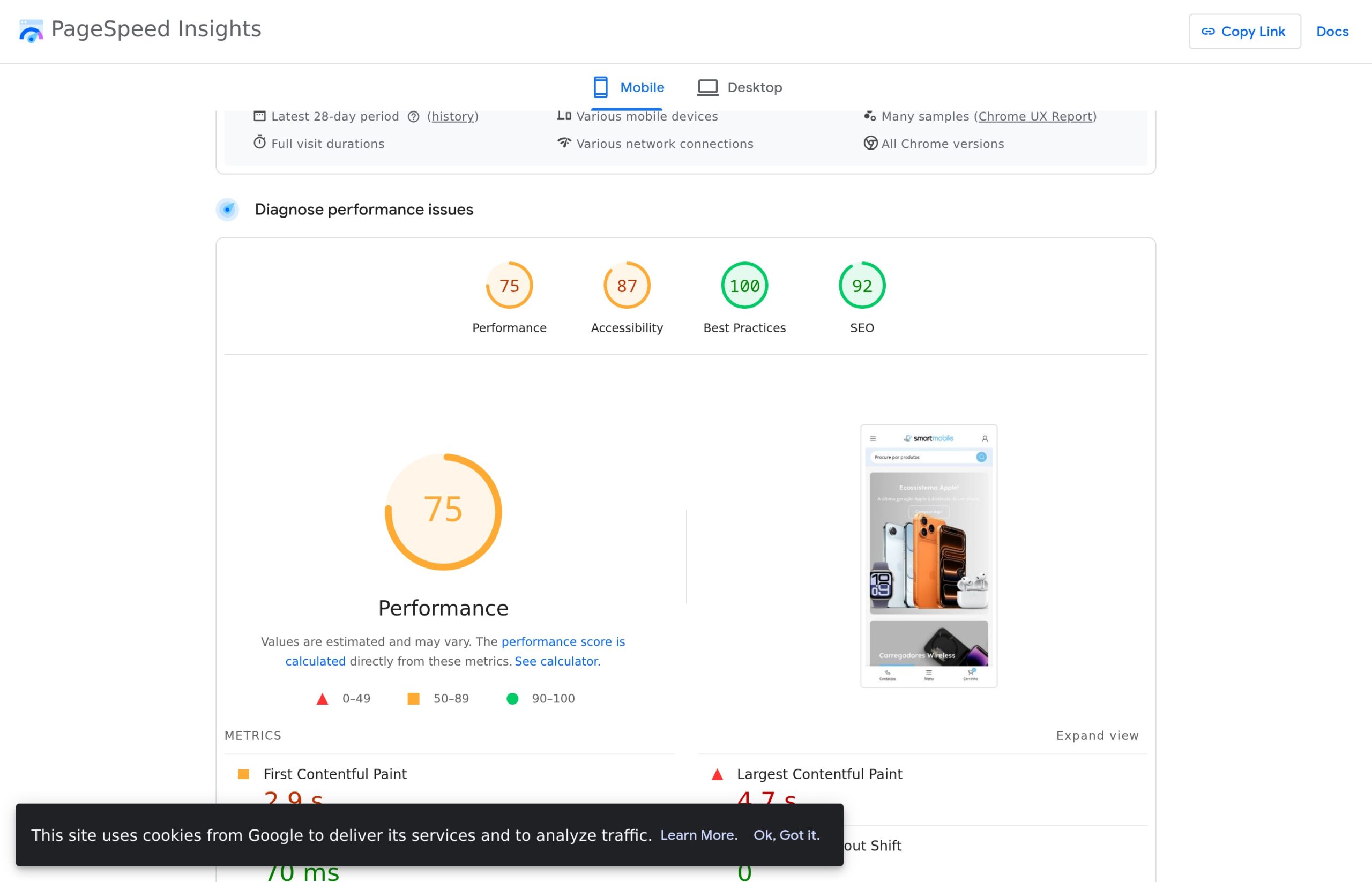 Google PageSpeed Insights — SmartMobile Mobile